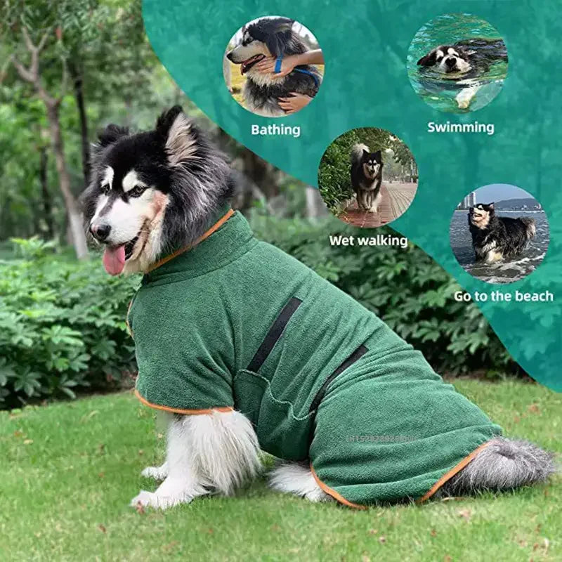 Dog Bathrobe Towel — Absorbent Quick-Drying Wrap, XS-XL