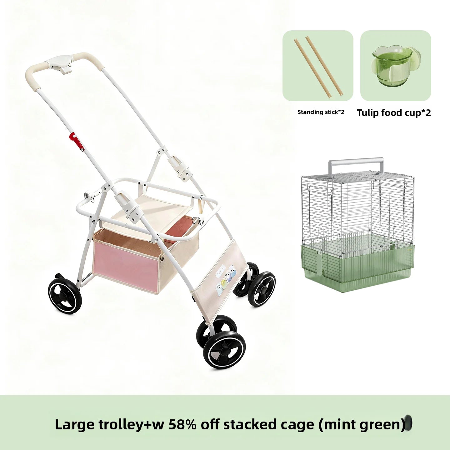 Foldable Lightweight Pet Stroller with Storage Space for Parrots, Dogs & Cats — Portable Outdoor Cart