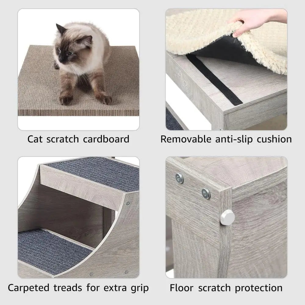 Multi-Tier Pet Bed with Removable Steps & Scratch Pad
