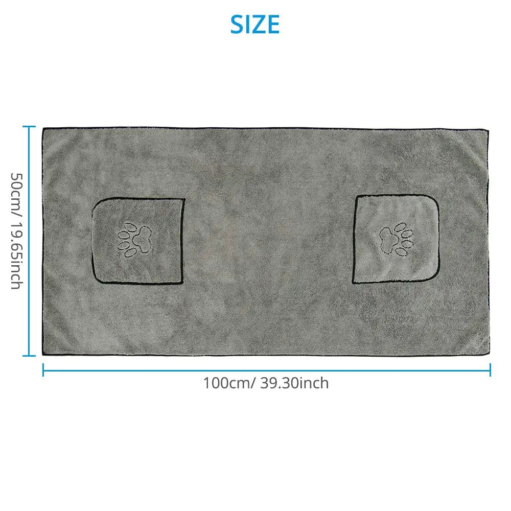 Large Nylon Pet Towel with Pocket Design — Non-Linting, Fast-Absorbing