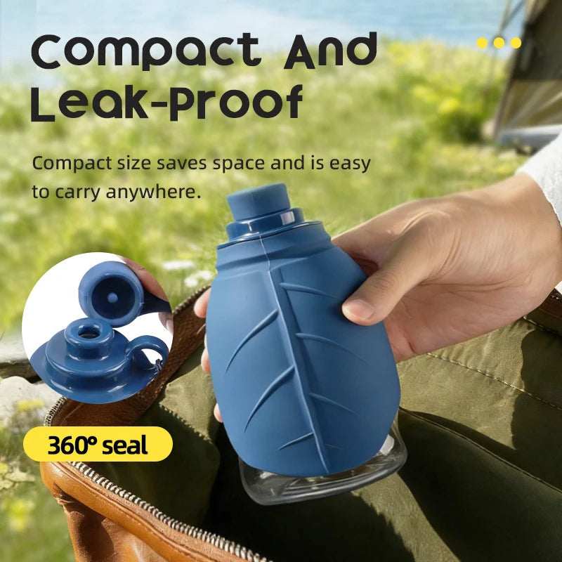 Foldable Dog Water Bottle (300ml, Silicone, Leaf Design, Outdoor)