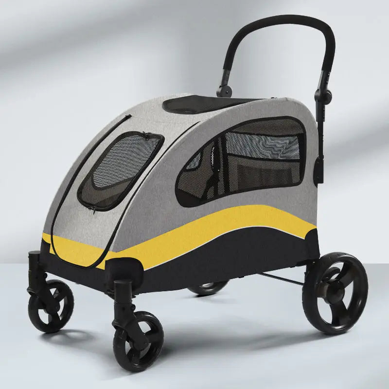 Luxury Fashion 4-Wheel Pet Stroller with Detachable Cage & Transparent Fabric — One-Hand Fold
