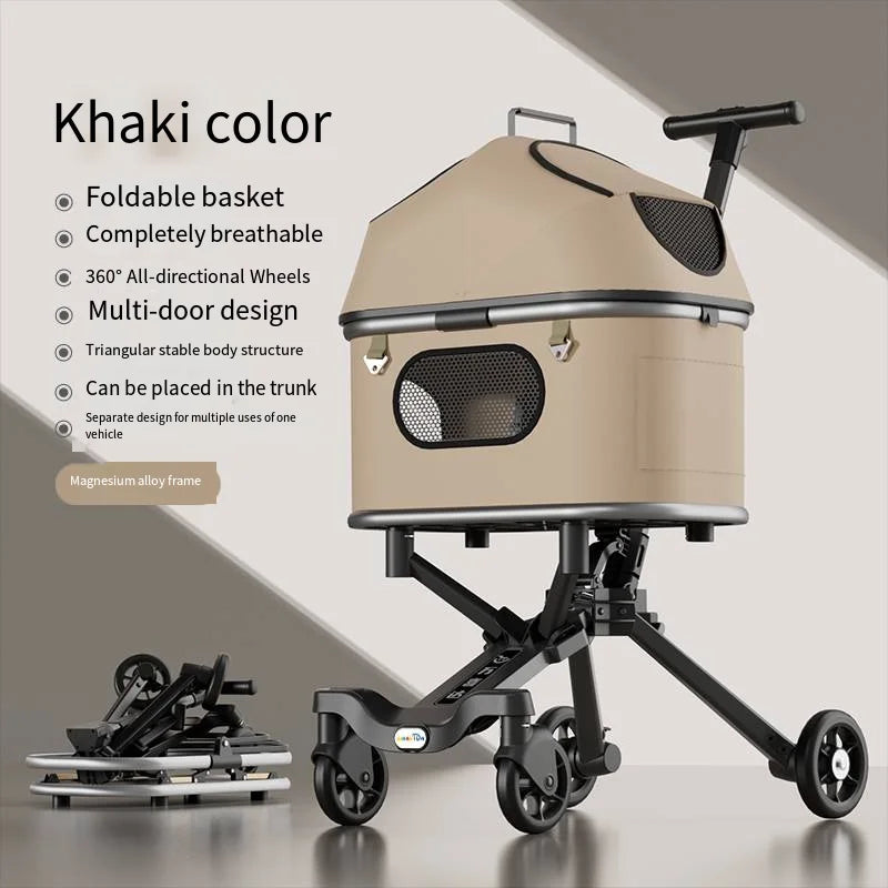 Magnesium Alloy Upgraded Pet Stroller Cart for Dogs & Cats — Lightweight Premium Outdoor Rolling Carrier