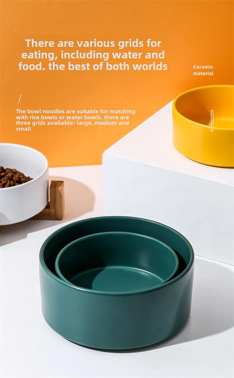 Elevated Ceramic Pet Bowl with Wood Stand