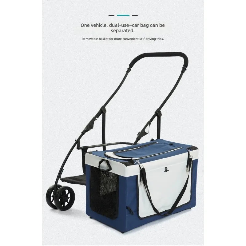 Large-Space Portable Foldable Pet Stroller with Detachable Design for Multiple Pets — Dog & Cat Carriage