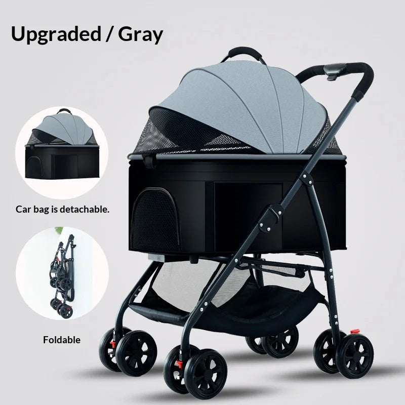 One-Click Foldable Pet Stroller with Mesh Breathable Window for Small & Medium Dogs & Cats — Portable Travel Cart