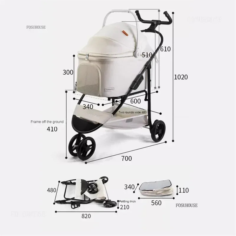 2-in-1 Portable Foldable Pet Stroller with Multi-Function Detachable Bag for Dogs & Cats — Lightweight
