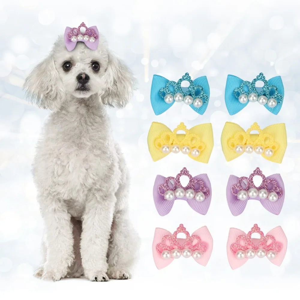Bow & Crown Pet Hair Ties 20-Pack (Elastic Band, Cartoon, Soft Texture)