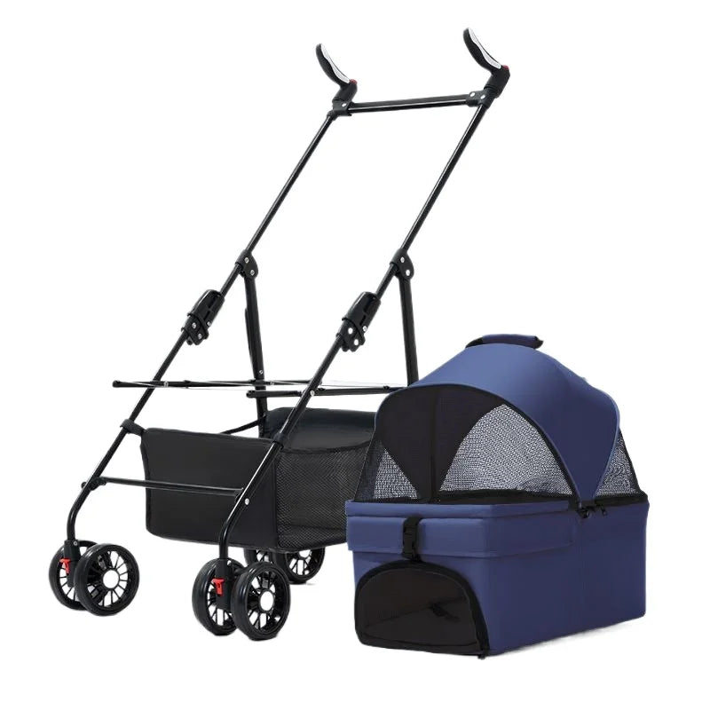 3-in-1 Folding Dog Stroller (4-Wheel, Detachable Carrier)