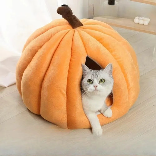 Pumpkin-Shaped Cat Bed (Four-Season Cushioned Nest)