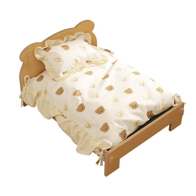 Wooden Pet Bed with Teddy Bear Pattern, 20x11in