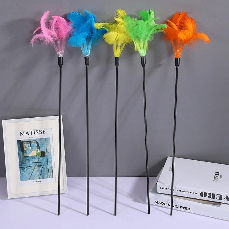 Gradient Feather Cat Teaser Wand — Colorful Interactive Rod Stick (1–50 Pack)