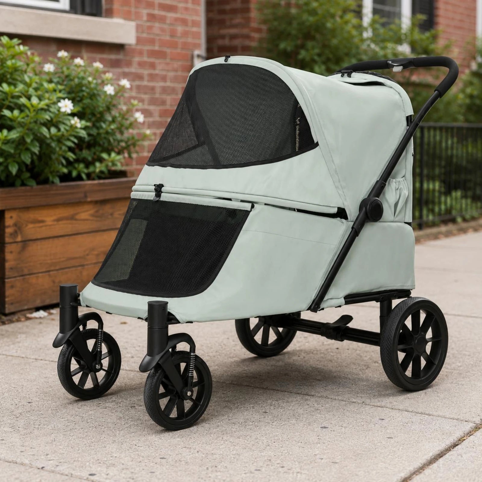 Single-Press Fold Soft-Sided Ventilated Dog Stroller — Quick-Fold Portable Pet Carrier