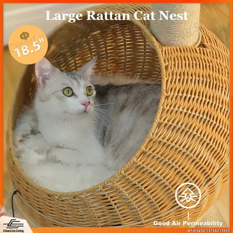 Dinosaur Rattan Cat Tree with Sisal Scratching Post