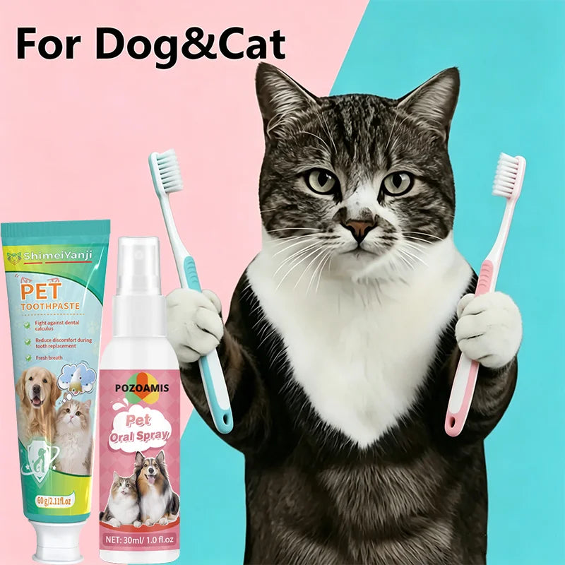 Pet Toothpaste & Oral Spray Duo — Removes Tartar, Freshens Breath for All Ages