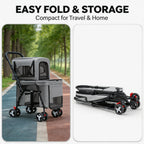 Quick-Folding Double Pet Stroller with Detachable Carriers for Two Pets