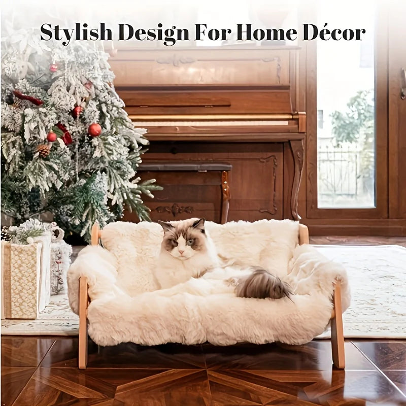Raised Solid Wood Pet Couch Bed for Cats & Small Dogs