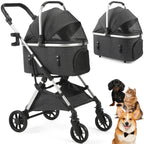 4-Wheel Pet Stroller with Detachable Carrier (Foldable, 50 lbs)