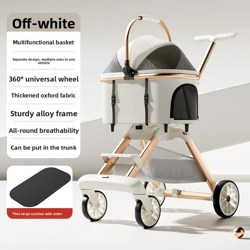 Lightweight Aluminum Alloy One-Click Foldable Pet Stroller — Universal Detachable Carrier for Dogs & Cats