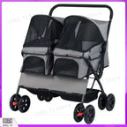 Foldable Double Pet Stroller with Adjustable Sunshade & Storage Basket