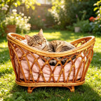 Breathable Rattan Cat Bed Basket for Photo Decor