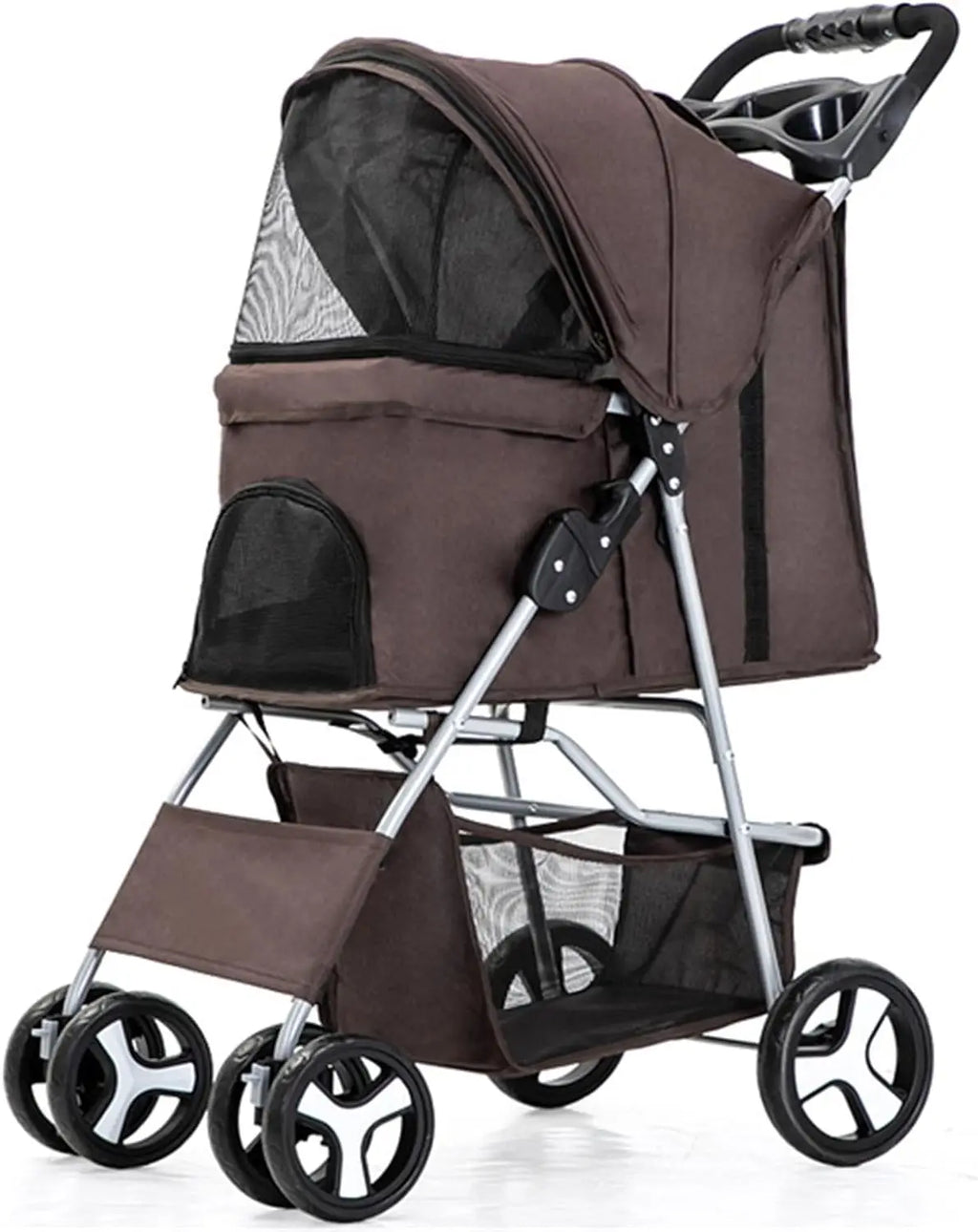 4-Wheel Pet Jogger Stroller with Cup Holder & Storage Basket — Travel Pushchair for Small & Medium Dogs & Cats