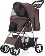 4-Wheel Pet Jogger Stroller with Cup Holder & Storage Basket — Travel Pushchair for Small & Medium Dogs & Cats