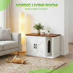 Side-Entry Wooden Cat Litter Box Cabinet with Double Doors