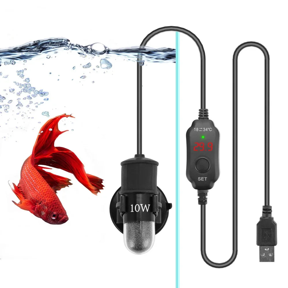 USB Mini Aquarium Heater Rod (Submersible, 18–34°C Adjustable)