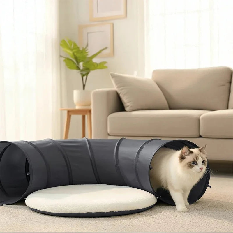 Foldable Cat Tunnel with Cushion — Scratch-Resistant Hide & Seek Play