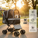 4-Wheel Pet Travel Carriage with Reversible Handle & Mesh Windows — 44 lb Capacity
