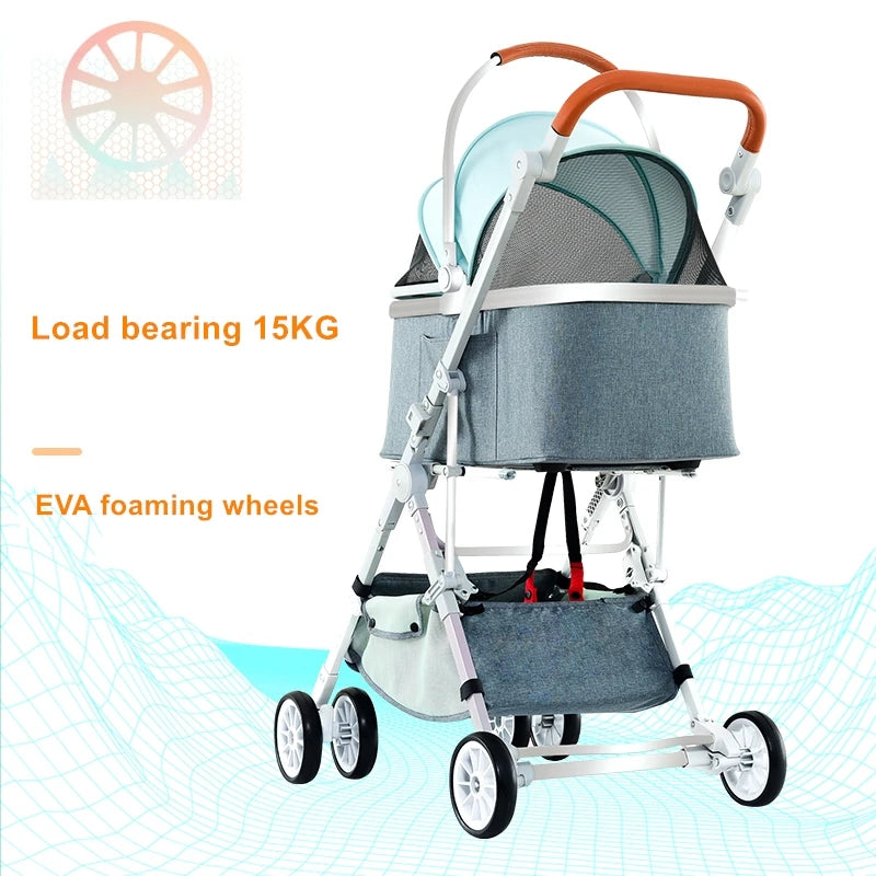 Customizable Pet Stroller with Detachable Stroller Rack & Pet Cage
