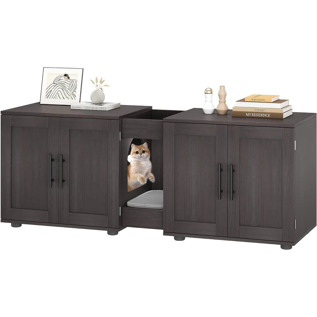 3-in-1 Wooden Cat Litter Box Cabinet with Scratching Pad