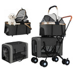 Double Pet Stroller for 2 Dogs & Cats — Foldable Travel Carriage with Detachable Carriers, Safety Belts & 4 Lockable Wheels