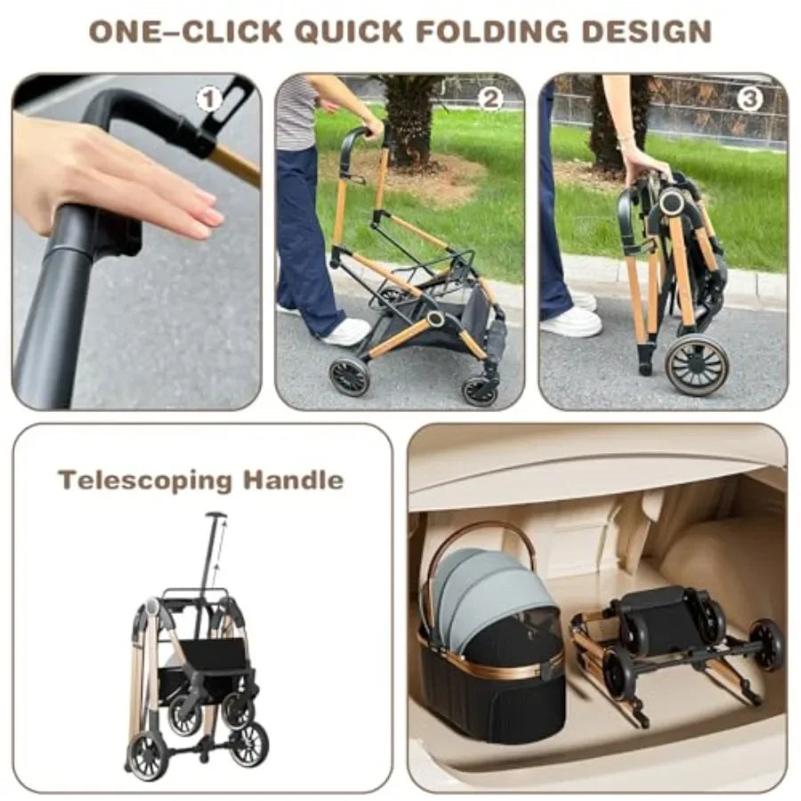 4-Wheel Foldable Pet Stroller with Detachable Carrier for Dogs & Cats — Max 45 lbs