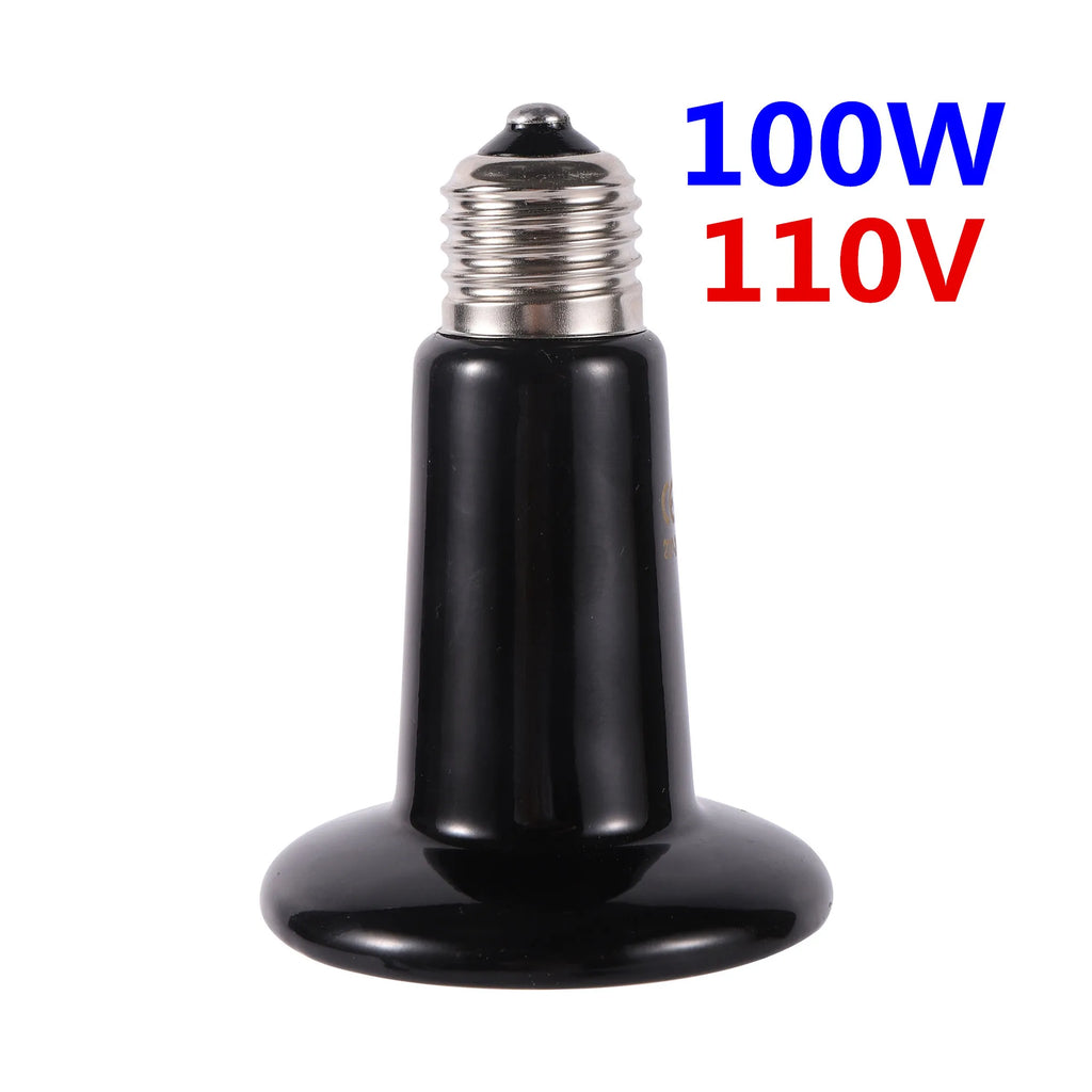 Ceramic Infrared Heat Lamp for Reptiles — No-Light Heating Bulb, 110V/220V, 25W–200W