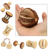 Natural Pine Chew Toys — Roller & Dumbbell Molar Toys for Small Pets