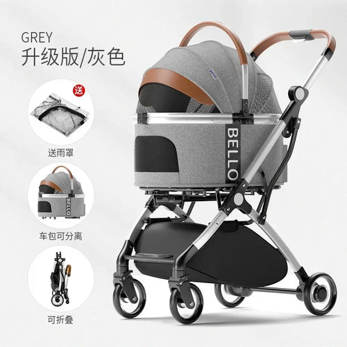Stroller Detachable Foldable 4 Wheels Pet Stroller Aluminium Alloy Dog Trolley for Corgi Teddy Dogs and Cats 강아지유모차