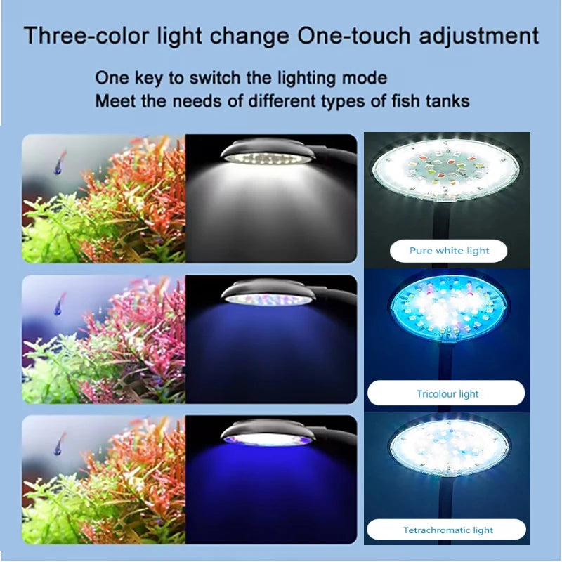 USB LED Aquarium Clip Lamp (5V, 5W/7W, Flexible Neck, Fish Tank Light)