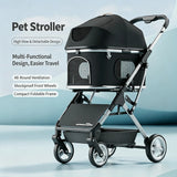 Aluminum Alloy Lightweight Pet Stroller Detachable Carrier One-Click Fold Shock Absorb Dog Cat Outdoor Travel Cart Wholesale