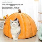 Pumpkin-Shaped Cat Bed (Four-Season Cushioned Nest)