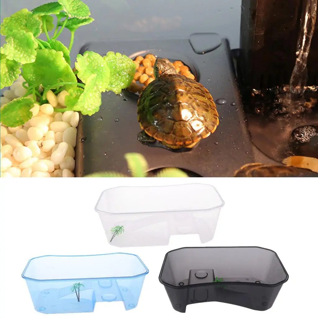 Turtle Tank with Coconut Tree Décor — 5-Zone Terrarium for Turtles & Reptiles