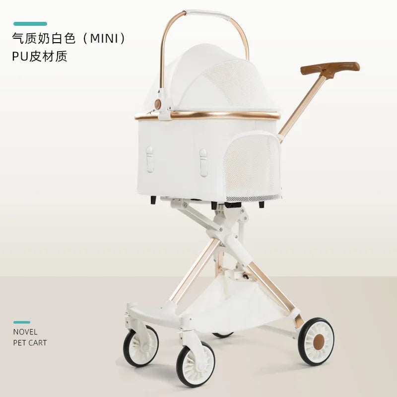 White High-View One-Click Foldable Pet Stroller for Small & Medium Dogs