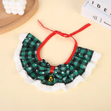 Christmas Snowflake Plaid Pet Bib Collar (Lace Bowknot & Bell)