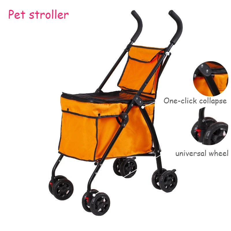Heavy-Duty Oxford Fabric Foldable Pet Stroller with Storage Basket — Lightweight Dog Shopping Cart