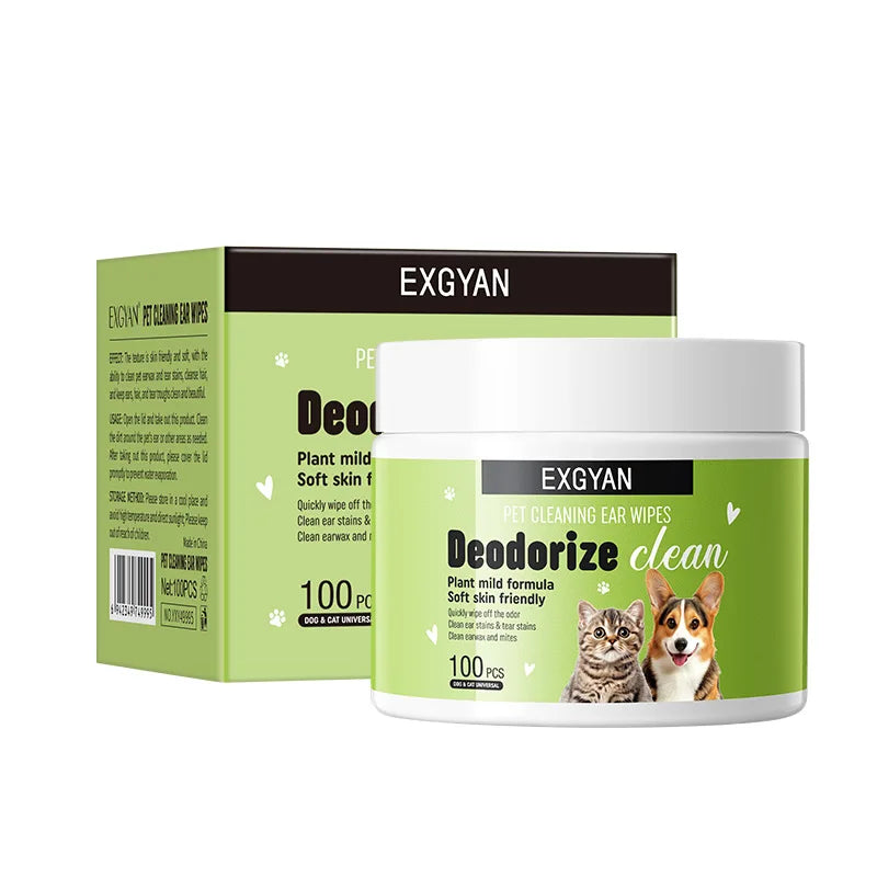 Pet Ear Cleaning Wipes with Chamomile & Aloe — Earwax & Tear Stain Remover, 100-Count