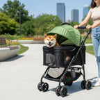 Lightweight Foldable Pet Carrier with Full-Rotation Wheels & Detachable Carrier for Dogs & Cats