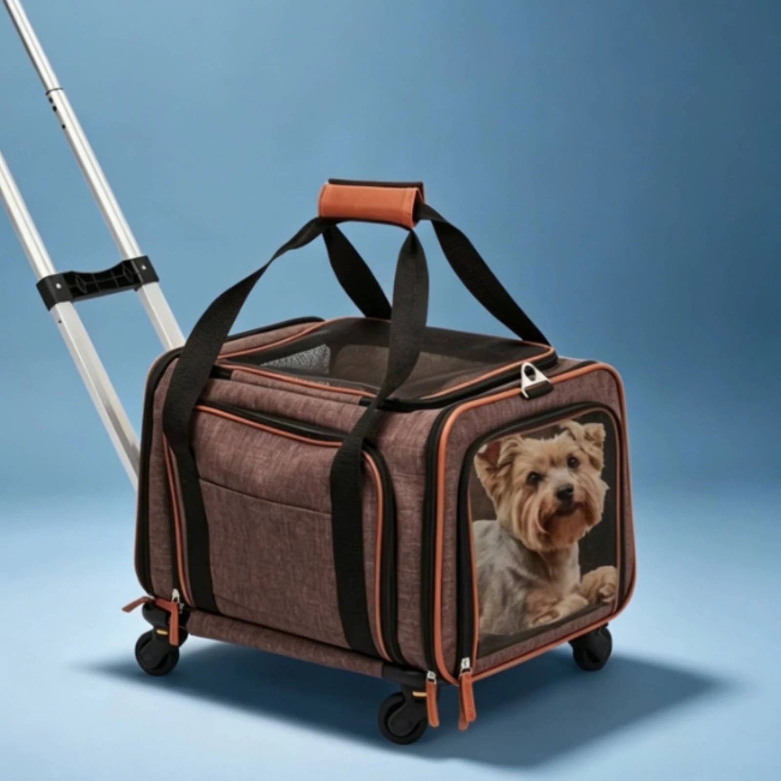 Rolling Expandable Zippered Pet Carrier with Expandable Interior