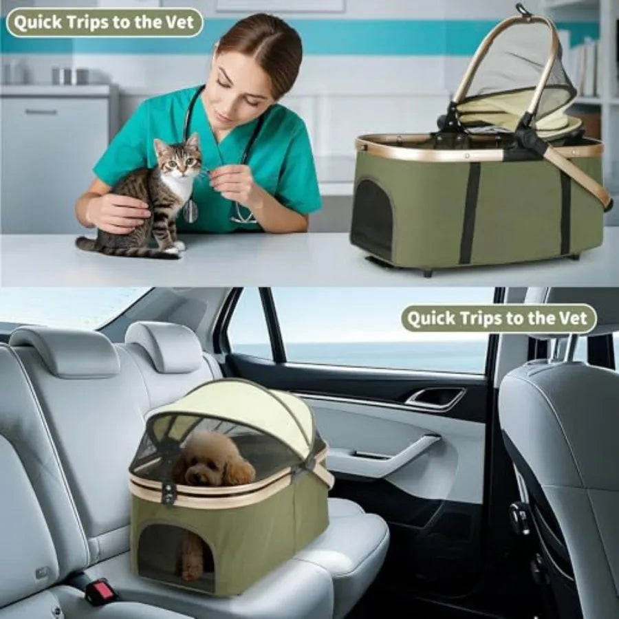 Carriage-Style Double Pet Stroller with Detachable Carriers & 4-Lock System