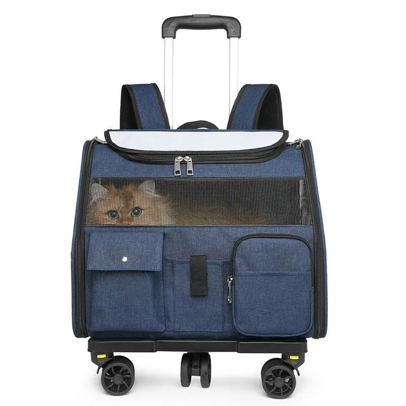2-in-1 Rolling Pet Carrier Backpack with Wheels for Dogs & Cats